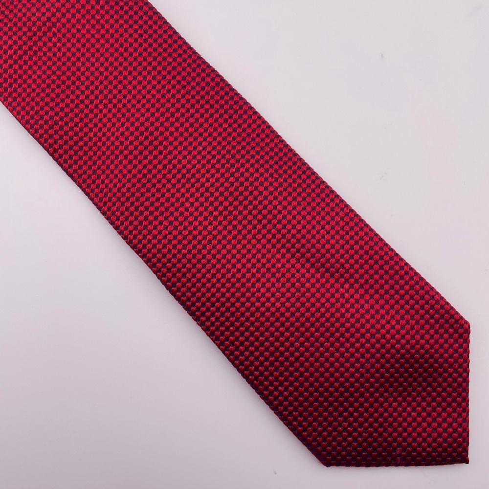 BOSS Hugo Boss Mens Silk Red Black Checkered Pattern Italian Neck Tie Formal‎